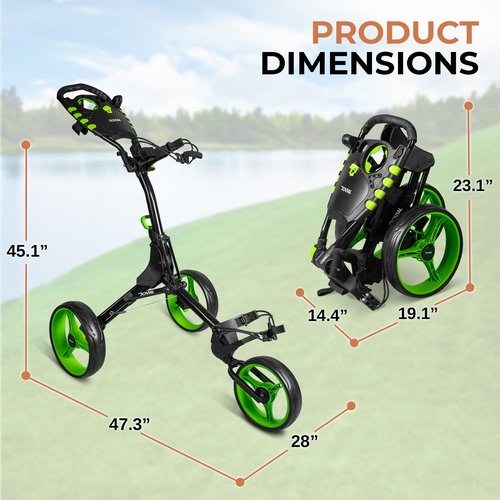 JOVIAL 3 Wheel Golf Push Cart - Lightweight Aluminum Frame, Ergonomic Handle, Deluxe Scorecard Holder, Easy Folding and Unfolding, Foot Brake, Patented Bag Holder, Ample Storage for Gear