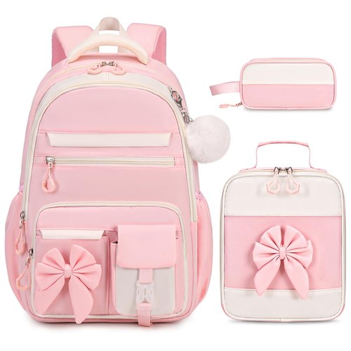 DIGOBAY Backpack for Girls, 3PCS Girls Backpack for School with Lunch Bag Pencil Case, Cute Kids Teens Bookbag for Kindergarten Elementary Preschool Middle School (Pink)
