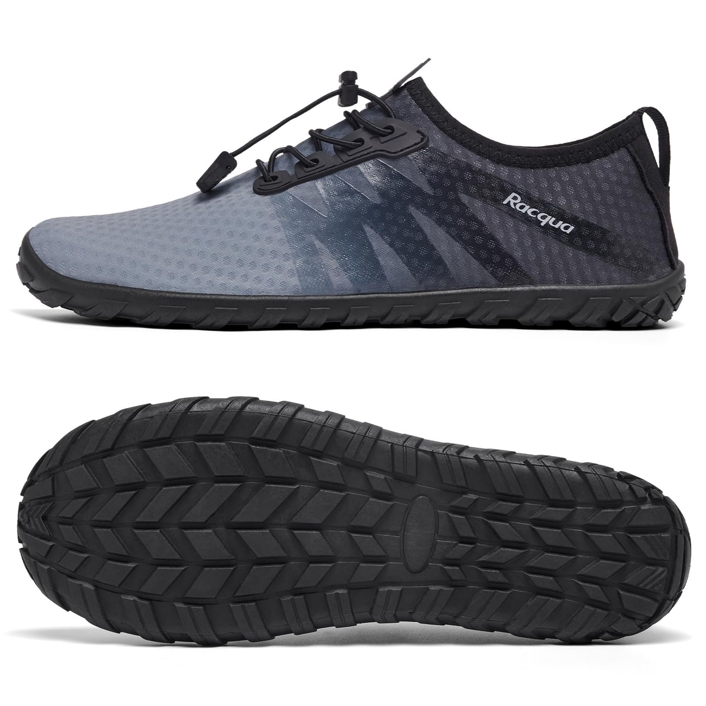 Racqua Mens Swim Water Shoes Barefoot Quick Dry Lightweight Pool Gradient Sports Beach Aqua Outdoor Shoes Grey/Black 11.5 Women/10.5 Men