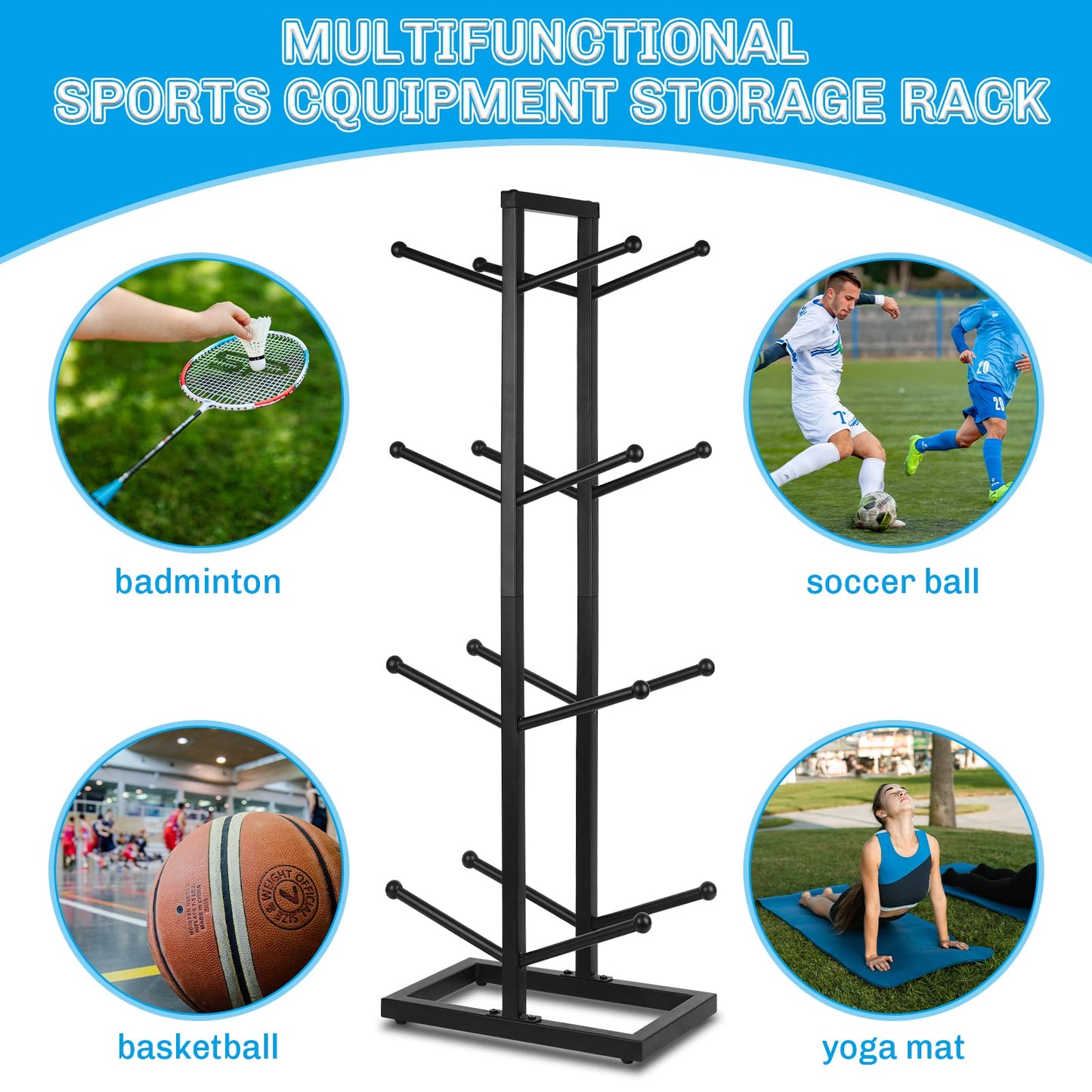 Fitlyiee Basketball Organizer Iron Ball Rack for Home Garage (Black)