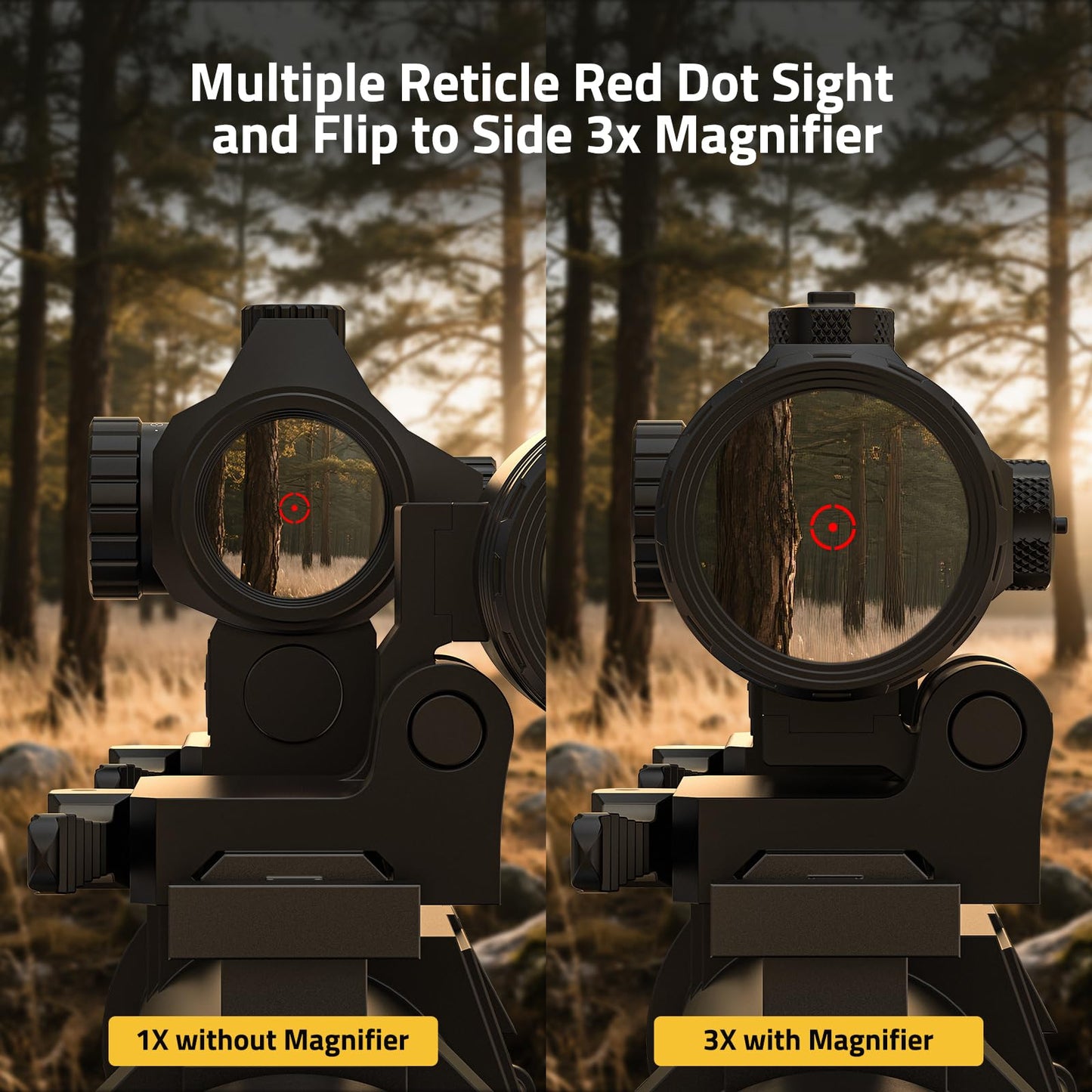 CVLIFE Multi Reticle Auto-Brightness Red Dot and 3X Magnifier Combo,25MM Large Lens Motion Awake Red Dot Sight with Quick Release Mount, Compact Magnifier with Flip-to-Side Mount (red dot)