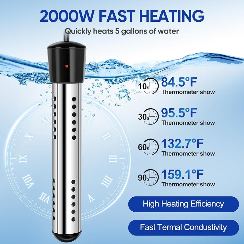 6000mAh Portable Camp Shower with 2000W Immersion Heater - USB-C Rechargeable Outdoor Shower Kit (Black)