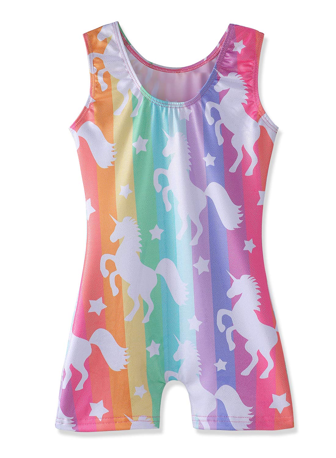HOZIY Unicorn Leotards for Girls Gymnastics Size 7-8 Years Old Rainbow Stripe Biketard Tumbling Outfits for Kids