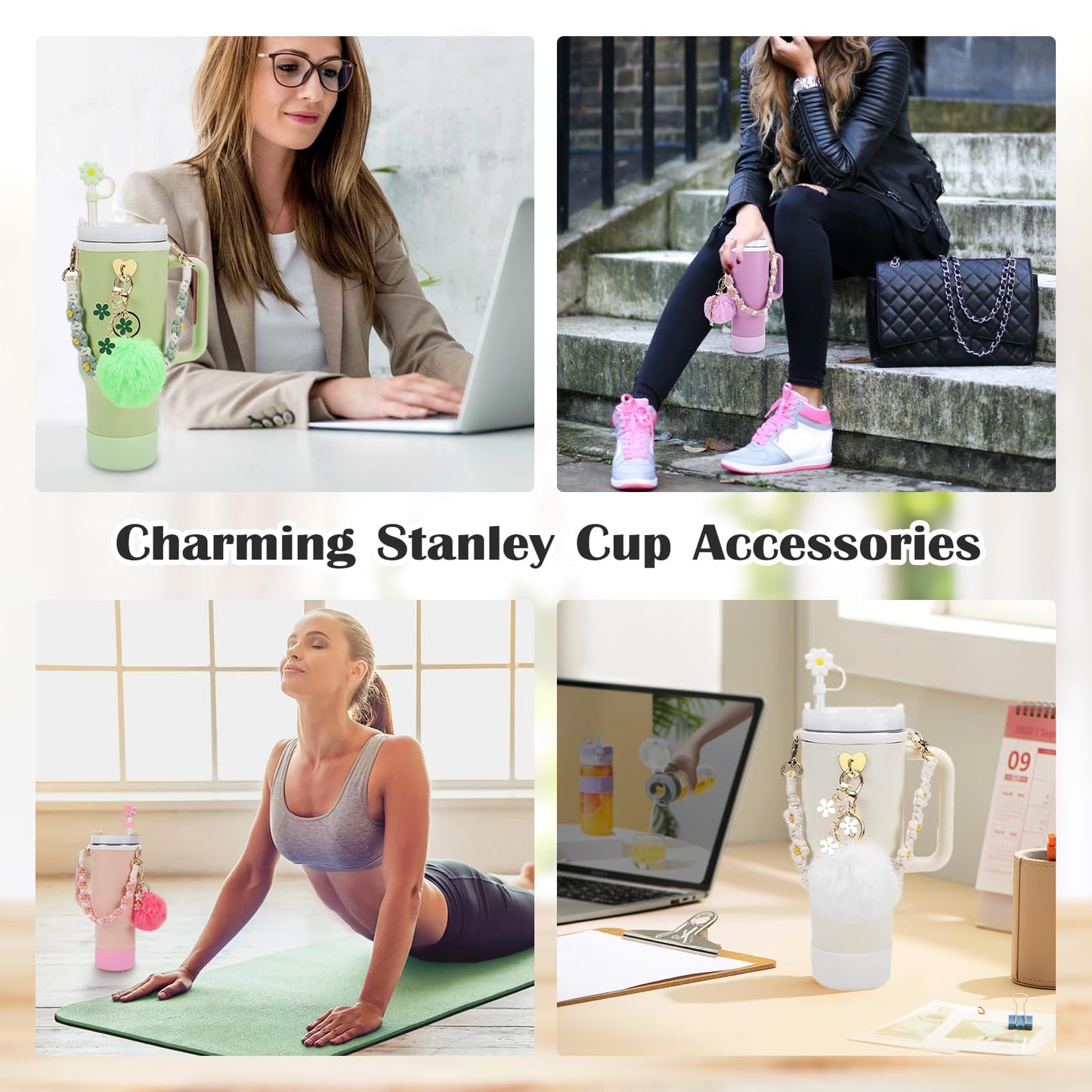 7PCS Stanley Cup Accessories - Including Straw Cover, Silicone Boot, Hand Strap & 4 Charms for 40oz & 30oz Tumblers