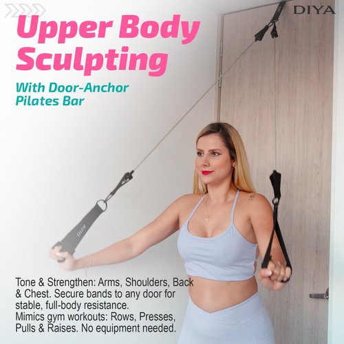 DIYA Pilates Bar Kit with Resistance Bands - Stretched Pilates Bar for Women & Men, 140 lbs Equipment for Legs, Hips, Waist, Arms, Back - Travel Friendly Adjustable Home Gym Kit for Full Body Workouts