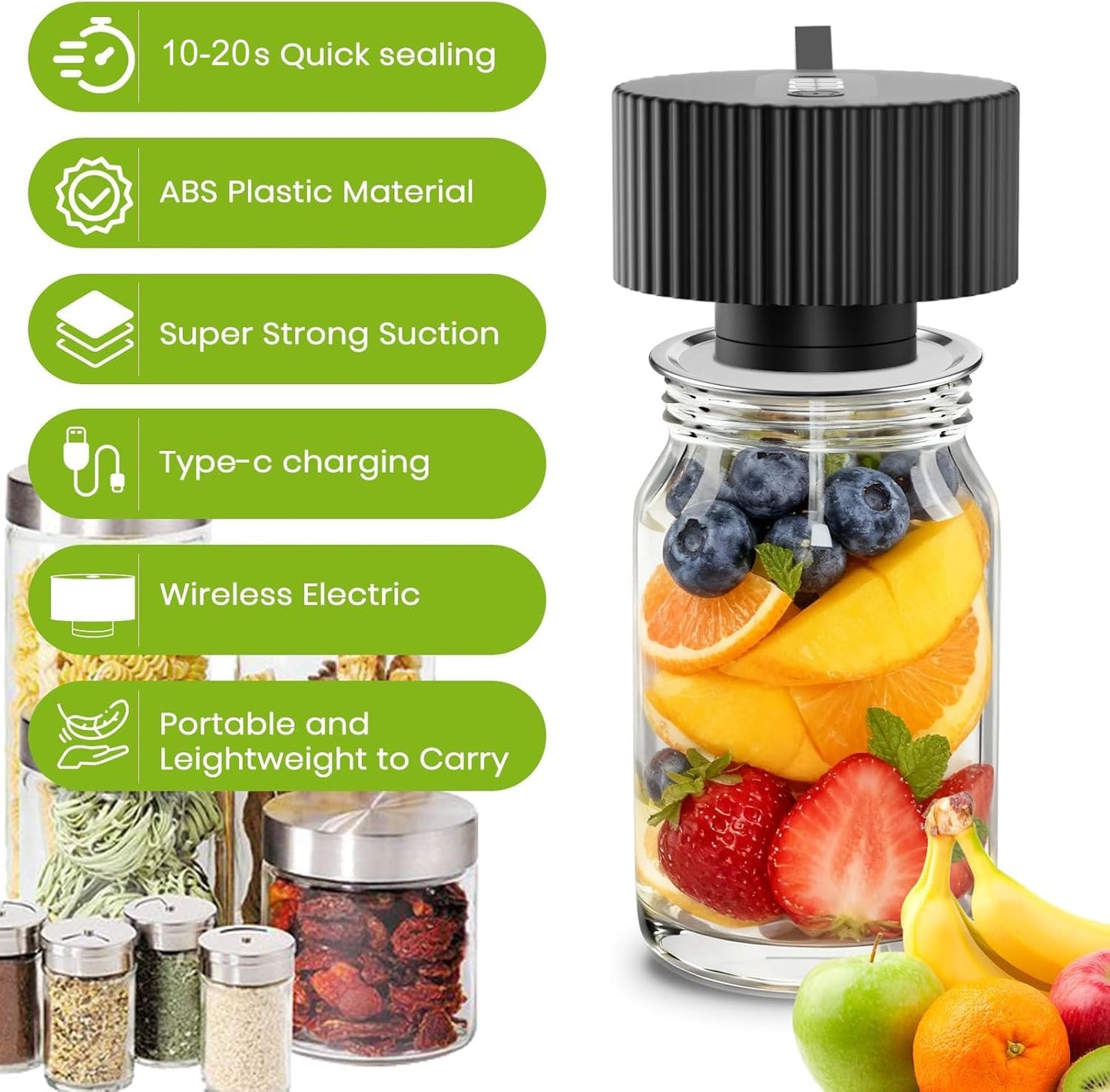 Electric Mason Jar Vacuum Sealer Kit, One-Touch Electric Sealing， for Wide-Mouth Regular-Mouth Mason Jars, Portable Vacuum Sealer for Jars, Gifts for Mom, Grandma(2026 Upgraded)