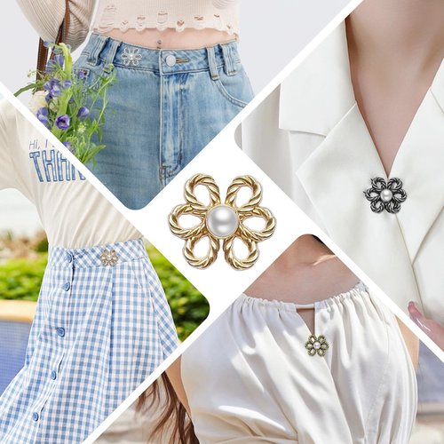 Femeng 8 Sets Pant Waist Tightener, Flower Adjustable Waist Tightener for Pants Women with Sewing Kit, Detachable Decorative Pants Clips for Waist, Jean Buttons Pins for Loose Jeans, Pants, Skirts