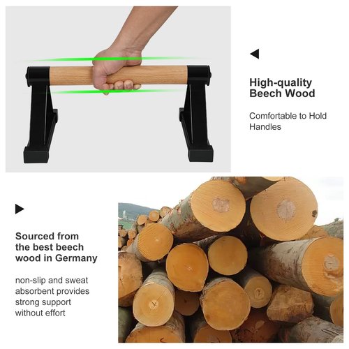 Wood push up bars Parallettes bars Anti-slip Handstand Bars for Calisthenics, Fitness, Floor workouts Solid Wood with Sturdy Metal Bracket, Support 500 lbs