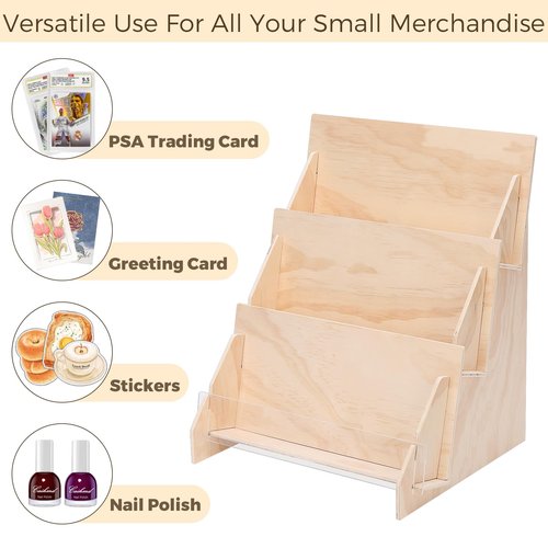 Wooden PSA Trading Card Display Case, Holds 54 Graded Cards, 3-Tier Baseball Card Display Stand with Acrylic Front, Graded Card Holder for PSA, BGS, SGC Slabs (Wooden)