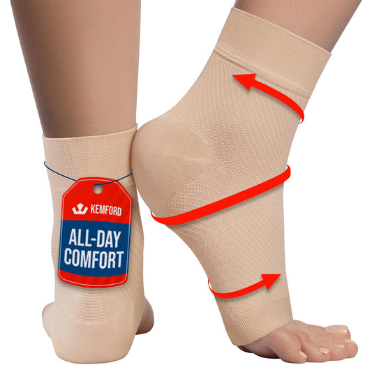 KEMFORD Ankle Compression Sleeve - Plantar Fasciitis Braces - Open Toe Compression Socks for Swelling, Sprain, Neuropathy, Foot Arch Support for Men and Women - 20-30mmhg, M, Beige