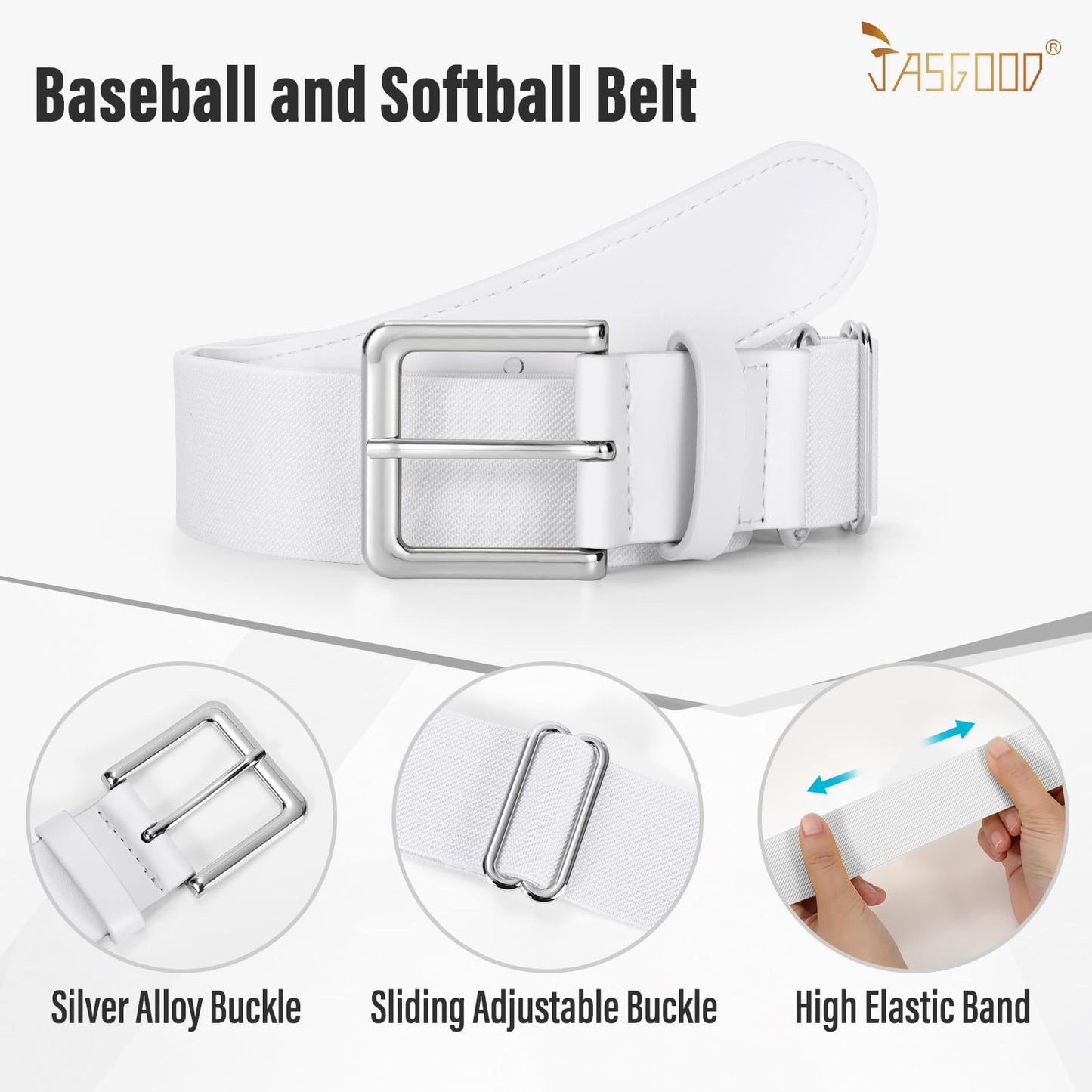 JASGOOD Baseball Socks and Belt for Youth Adult Softball Socks and Belt Combo Elastic Belt for Men, White