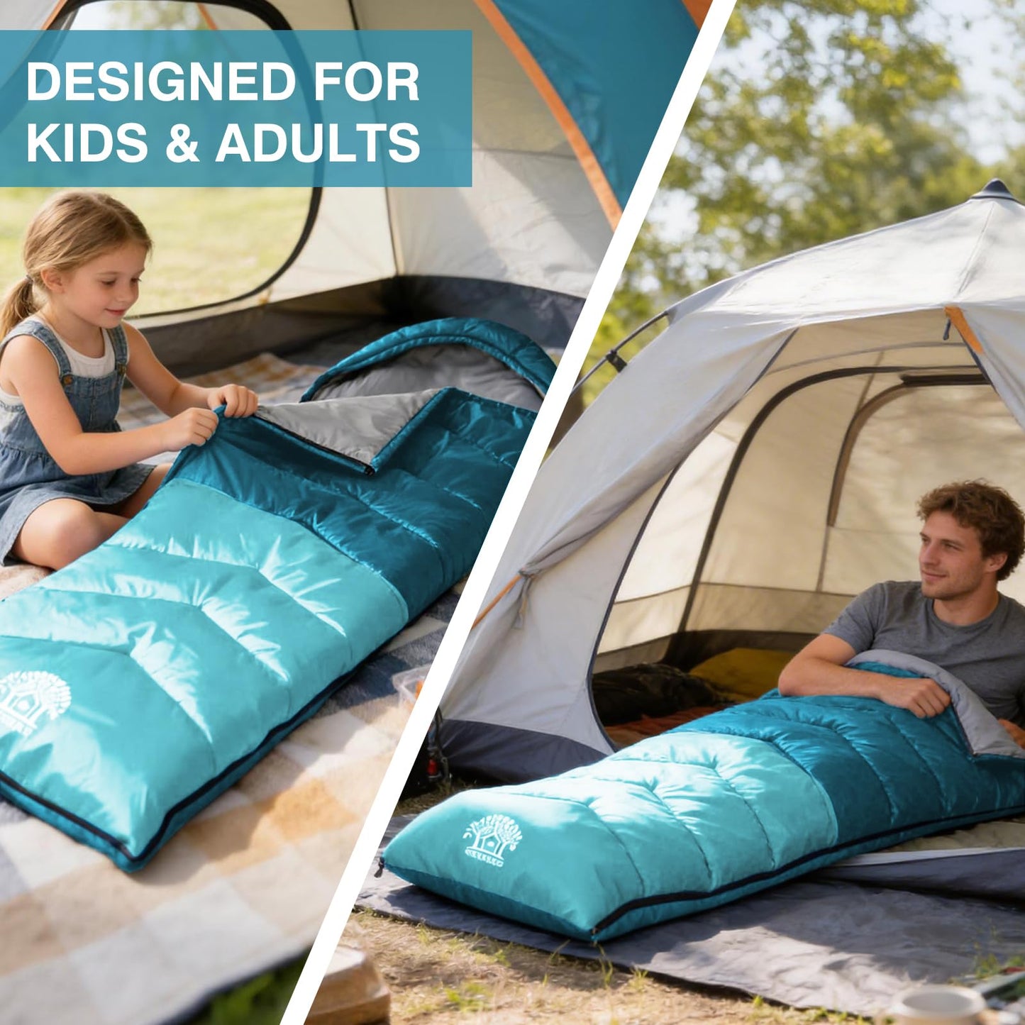 Flantree Sleeping Bags for Adults & Kids for Camping Hiking Trips Warm Cool Weather, Lightweight and Waterproof with Compression Bag, 3-4 Season Indoors Outdoors Activities