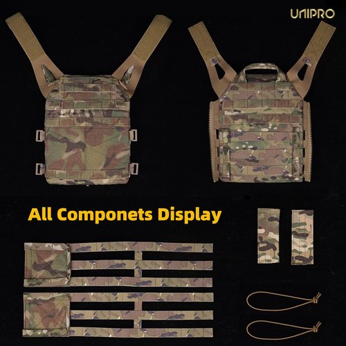 UniPro Tactical Vest, Lightweight Plate Carrier Fits 10"x12" SAPI Plates, Quick Release, CP Camo, Airsoft & Military Training