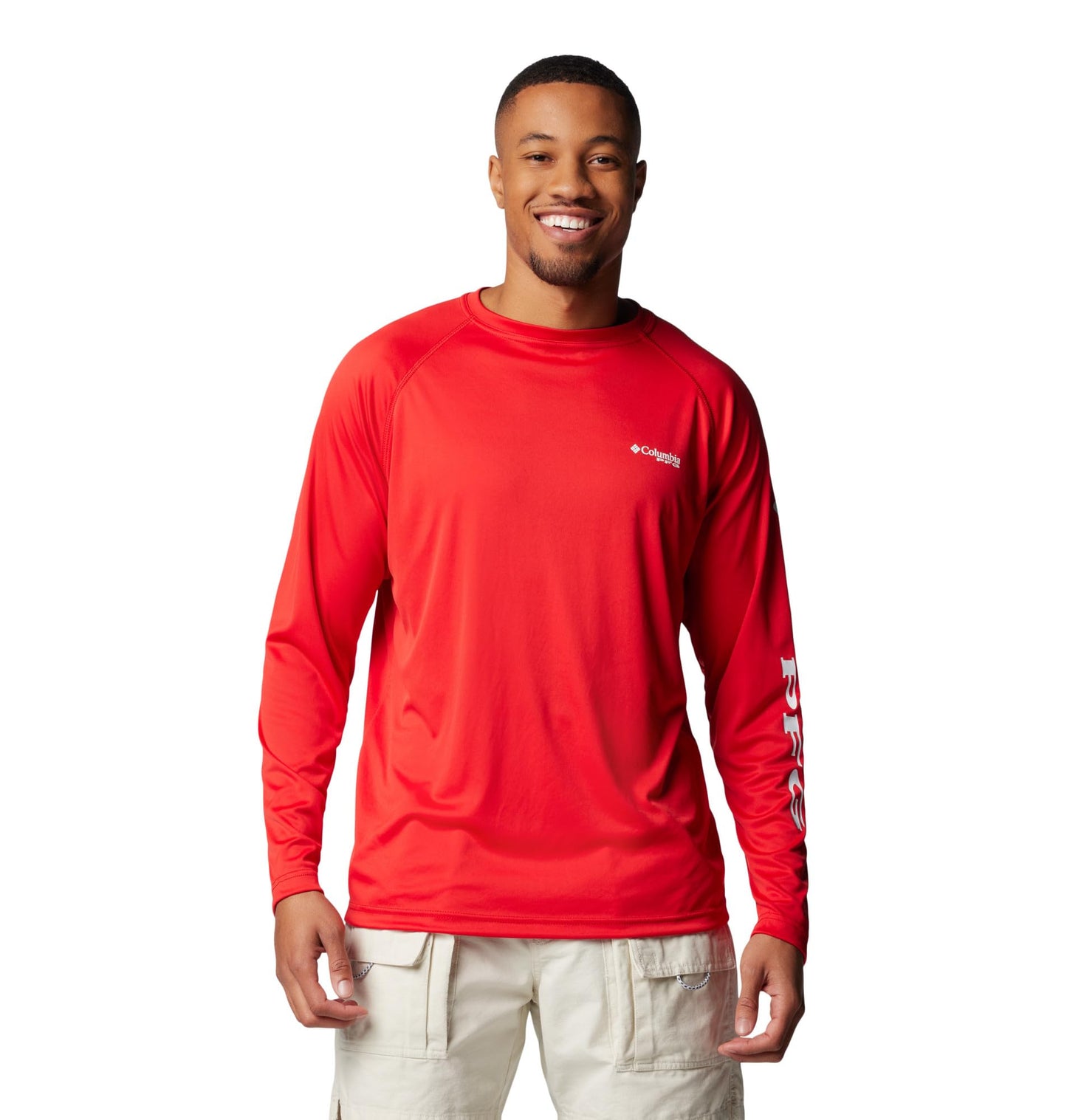 Columbia Men's PFG Terminal Tackle Long Sleeve Fishing Shirt, Red Spark/White Logo, 3X