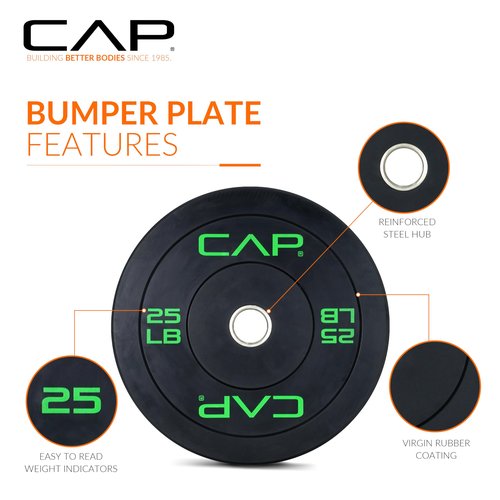CAP Barbell 260 lb Economy Olympic Bumper Plate Set with Color Logo, Black