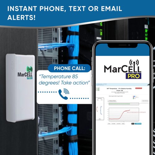 MarCELL PRO - Professional Level Remote Temperature, Humidity & Power Monitor - No WiFi Needed (Uses AT&T Network) - RV, Network Room, Freezer, Home - Instant Phone Call Alerts - Made in The USA