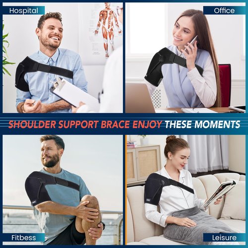 Shoulder Brace with Adjustable Compression Sleeve Rotator Cuff Support & Arm Sling, Hot/Cold Pack Compatible, Breathable Stabilizer for Pain Relief, Fits Left/Right Arm, Men & Women