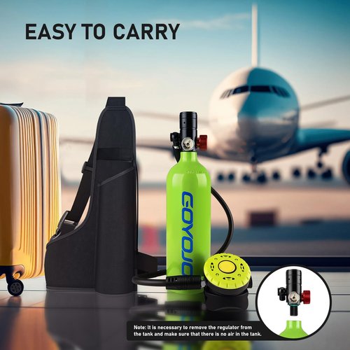 GOYOJO 1L Mini Scuba Tank with Mask – DOT Certified Portable Diving Air Tank, 3000 PSI Max Pressure, Pony Bottle Underwater Breathing Device for Snorkeling & Scuba Diving (Green)