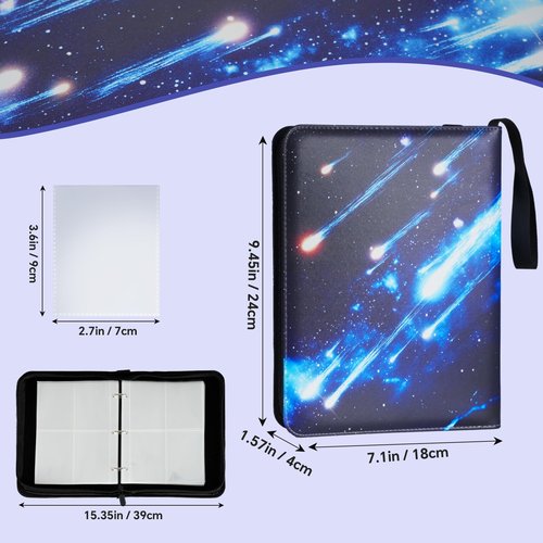 Bocenaia 4-Pocket Card Binder - 440-Pocket Trading Card Binder with 55 Removable Double-Sided Sleeves, Collectible Trading Card Albums for Sports Cards, Game Cards, Top Loader Binder - Star