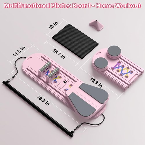 Pilates Board, Pilates Reformer Set for Home, Multifunctional Abdominal Board, Multi-Purpose Foldable Pilates Reformer Board, Core Workout Equipment, Pink