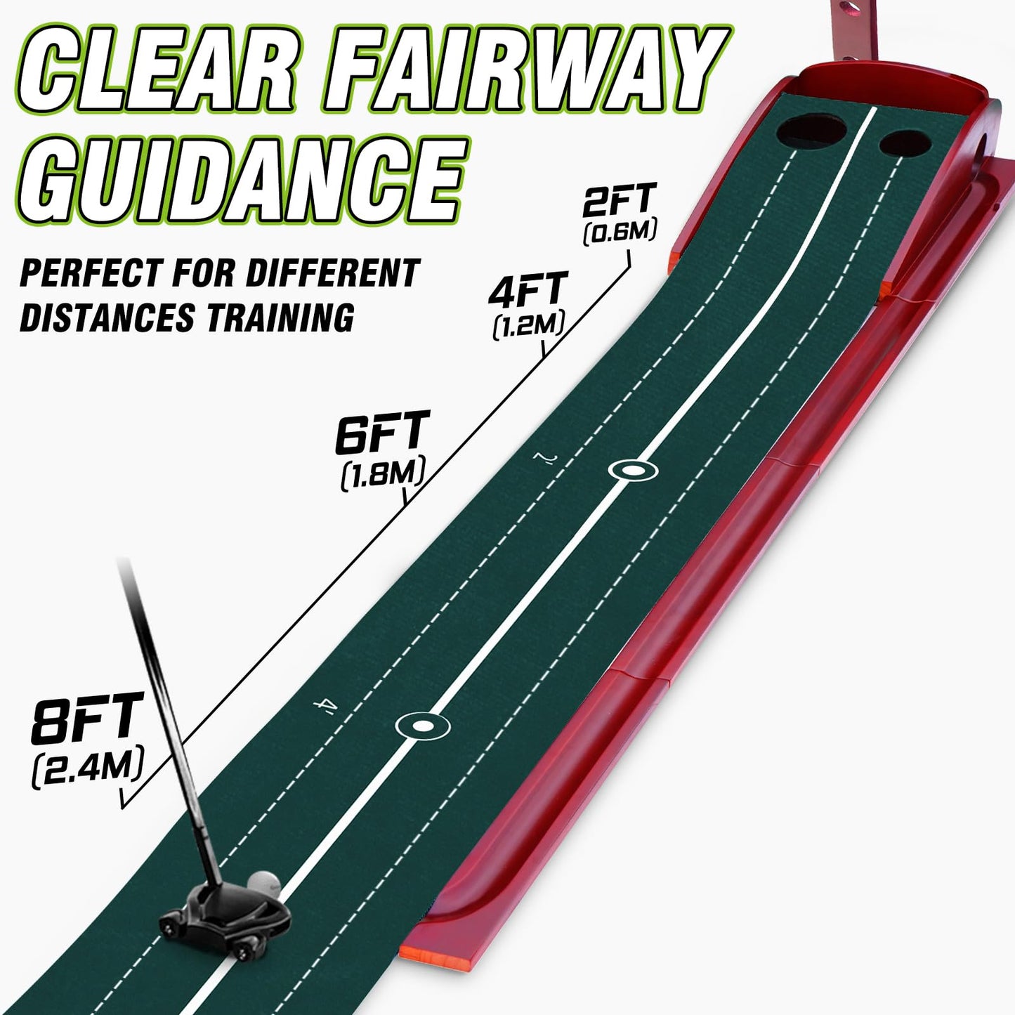 Kamitty Putting Green Indoor – Golf Putting Mat with Wooden Base, Automatic Ball Return, Velvet Golf Mat for Home Office, Premium Putting Green Gift for Men