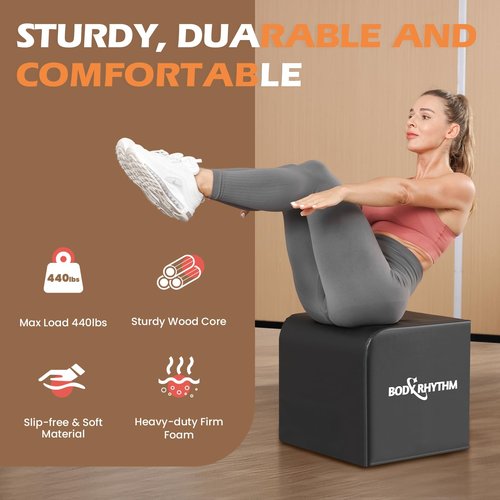 BODYRHYTHM Multi-Functional Total Body Workout Box for Hip Thrust, Glute Bridge, Box Jump Training, Hip Thrust Bench Booty Workout Box Platform.