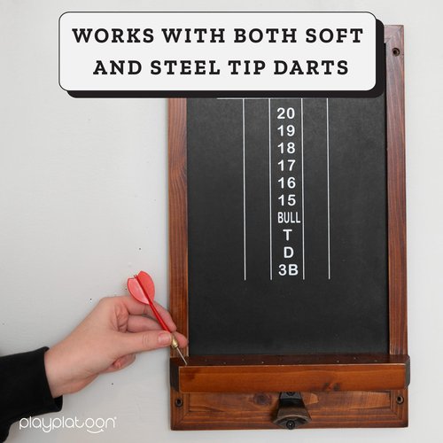 Play Platoon Chalkboard Dart Scoreboard & Holder Wall Mount with Bottle Opener - 10x17 Inch Wood Scoreboard, Professional Accessories, Holds 12 Darts