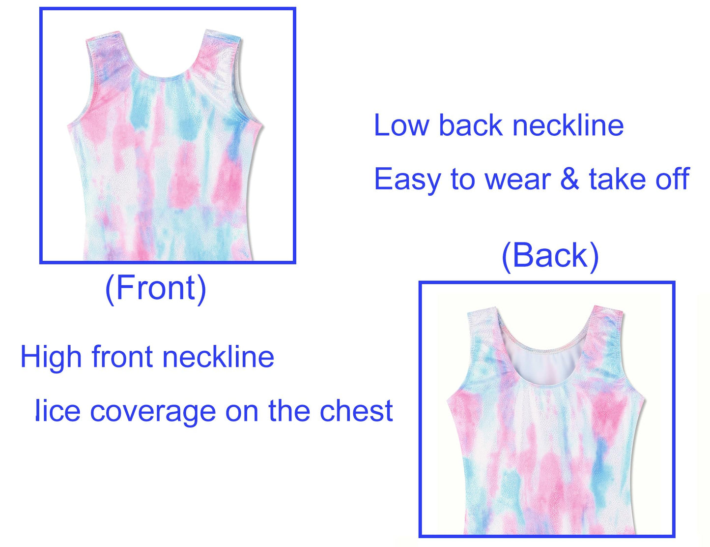 Domusgo Leotard for Girls Gymnastics Size 5-6 Years Old Glitter White Tie Dye One Piece Biketard with Shorts