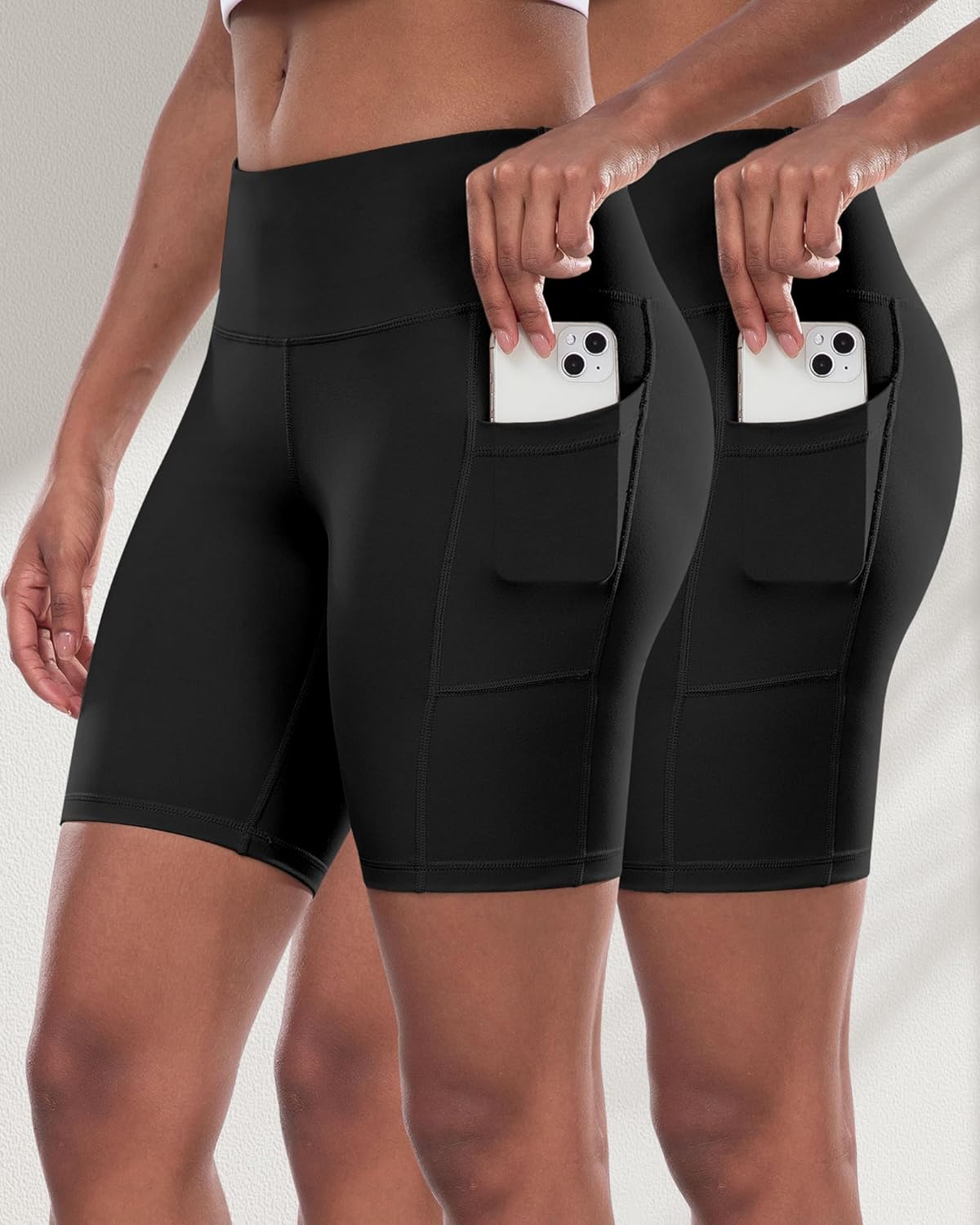 2 Packs Biker Shorts with Pockets for Women, Tummy Control High Waist Spandex Shorts 8" (2BlackDGrayLGray, XL)