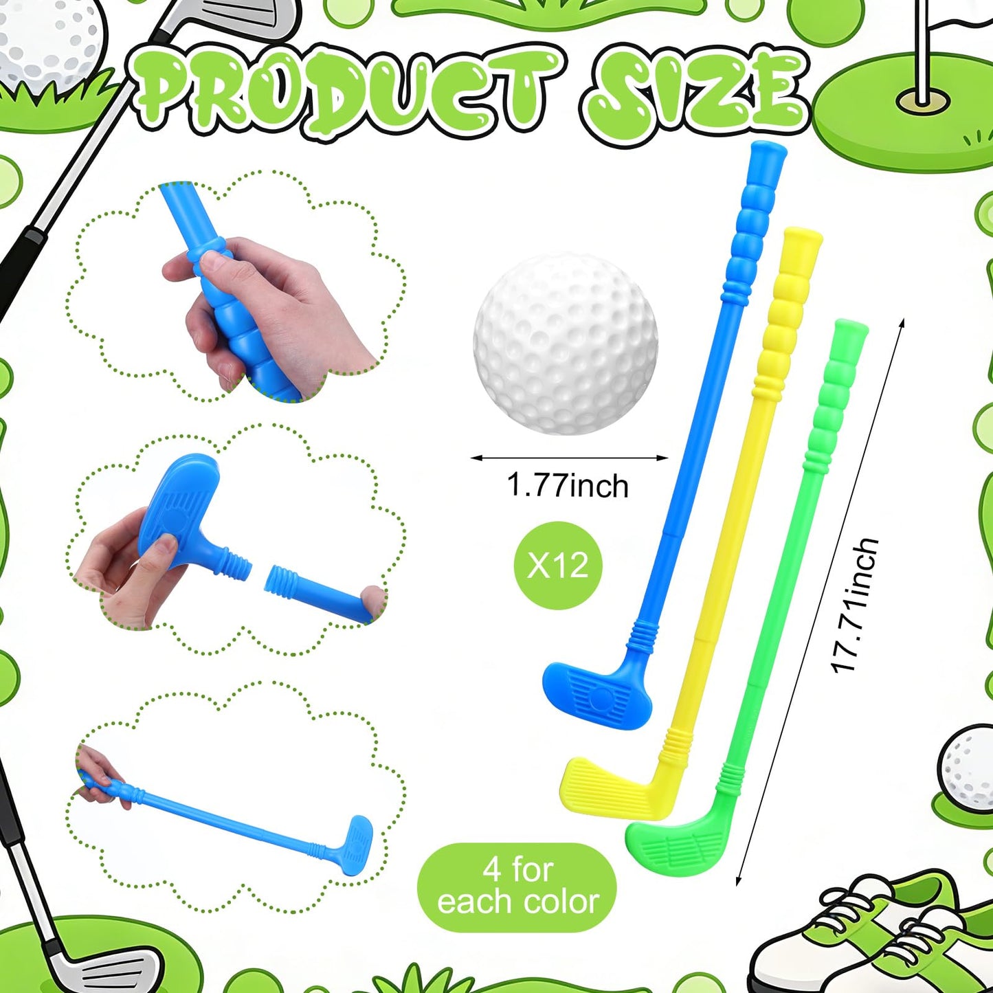 Teyva Daily 24 Pcs Plastic Mini Golf Clubs for Toddlers, Kids Golf Birthday Party Favors, Kids Clubs and Balls Toy Set, Toddlers Outdoor Indoor Lawn Sports for Boys Girls Party Supplies(Classic)