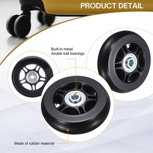 HiPicco Luggage Suitcase Replacement Wheels, 70x19mm Rubber Swivel Caster Bearings Repair Kit - Include 2 PU Bearing Wheels & Washers, Wrenches & Axle Screw for Trolley Bag, Caster Board