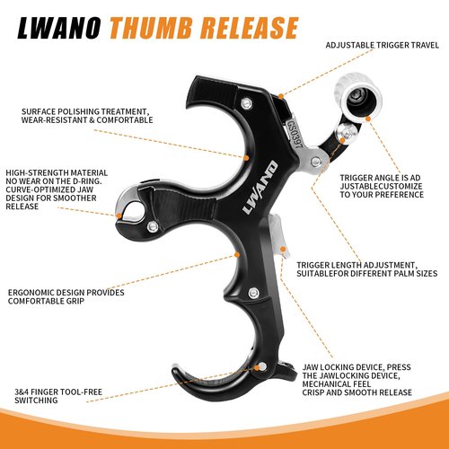LWANO Archery Compound Bow Release Aids Trigger 3-4 Finger Adjustable Wristband Thumb Arrow Release Aids for Adults Youth Hunting Shooting Training Accessories (Black)