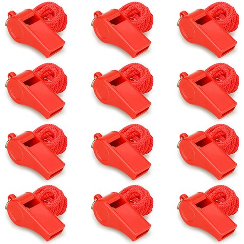 Hipat Red Emergency Whistles with Lanyard, Loud Crisp Sound Plastic Whistles Bulk Ideal for Outdoor Sport，Lifesaving，and Officials