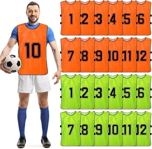 KisSealed 24 Pack Scrimmage Team Practice Vests Numbered Pinnies Jerseys Train Vest for Adult Sport Basketball Soccer Football(Large)