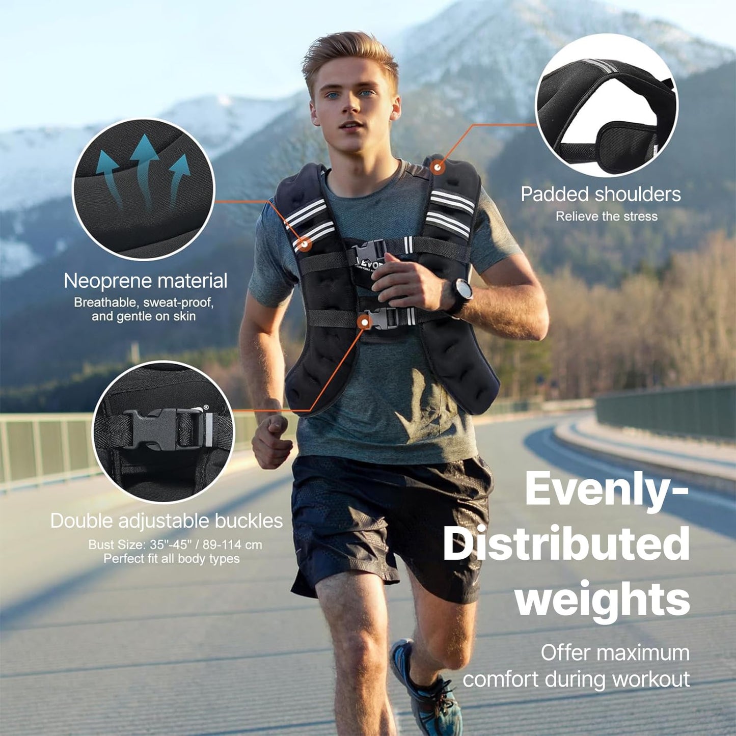 VEVOR Weighted Vest, 20 lbs Weight Vest with Reflective Stripe, Adjustable Buckle Body Weight Vest for Men Women, Workout Equipment for Strength Training, Running, Jogging, Fitness, and Weight Loss