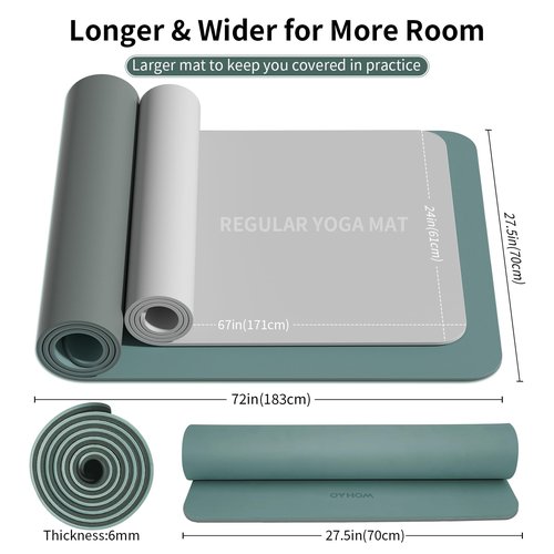 WOHAO Extra Thick 8mm Yoga Mat for Women & Men – 72"x28" Non-Slip 2-Sided (Dual Color) Exercise Mat – Thick Yoga Mat for Home Gym, Pilates, Stretching (Dark green+Dark grey, 183 * 70 * 0.6cm)