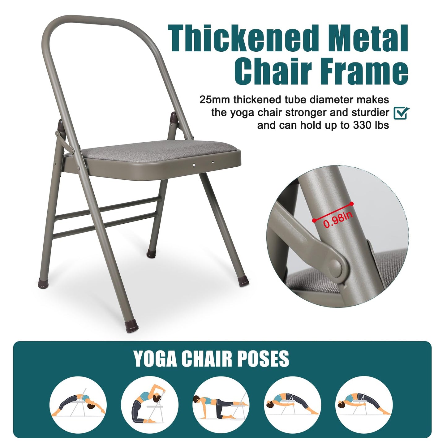 INNOLIFE Yoga Auxiliary Chair Foldable Backless Yoga Chair with Purple Yoga Resistance Band for Abs & Core, Flexibility and Strength Training and Back Pain Relieving (Gray)