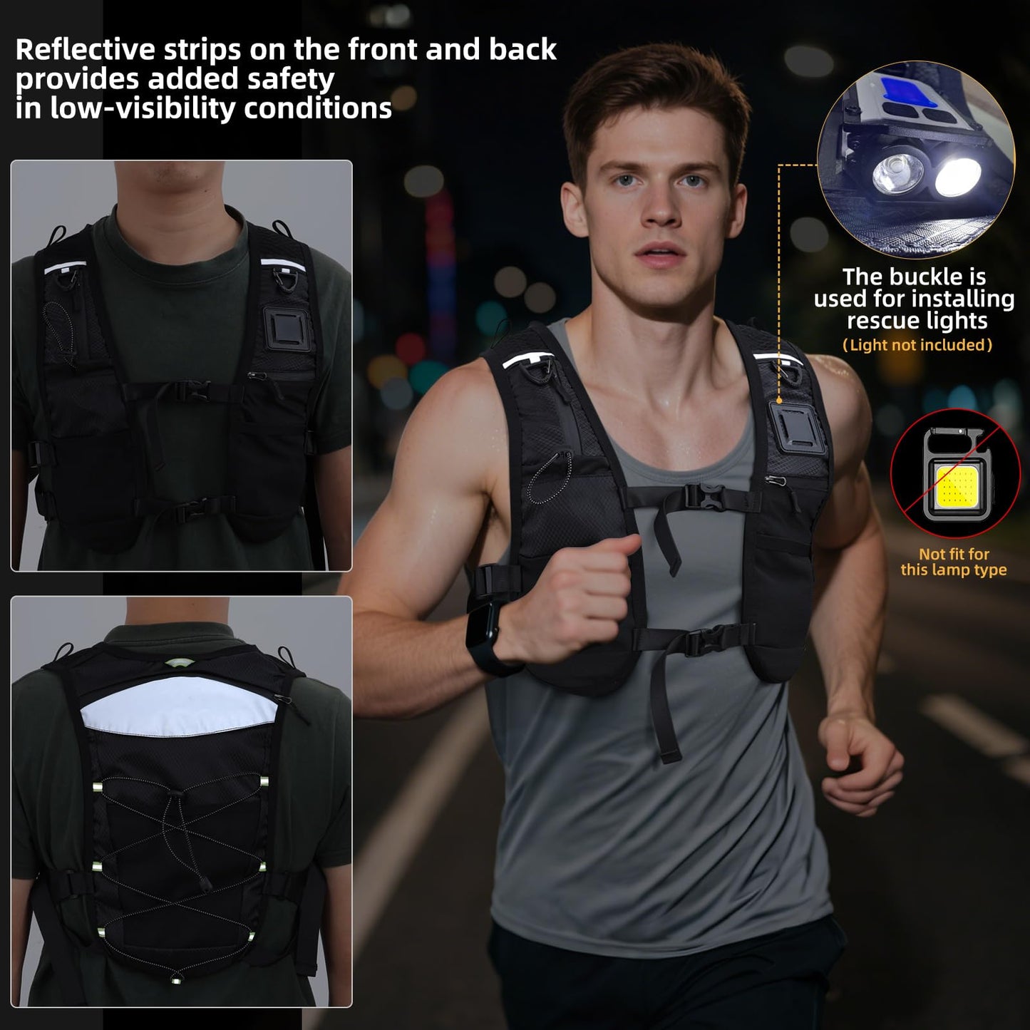 PELLOR Running Vest, Lightweight Hydrated Vest Pack with Multi Pockets, Adjustable Chest Straps Running Hydration Backpack for Running Cycling Hiking
