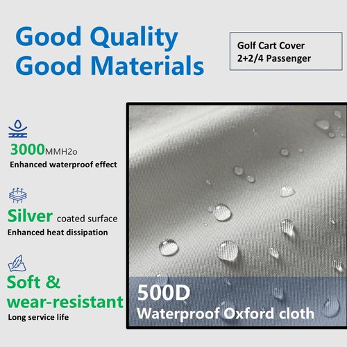 BENVOL 2/4 Passenger Golf Cart Cover for Yamaha EZGO Club Car, 420T Waterproof Polyester with Silver Coating,Waterproof,Dustproof,Windproof,Sunproof，All-Weather Protection (Silver-95 * 48 * 73 in)