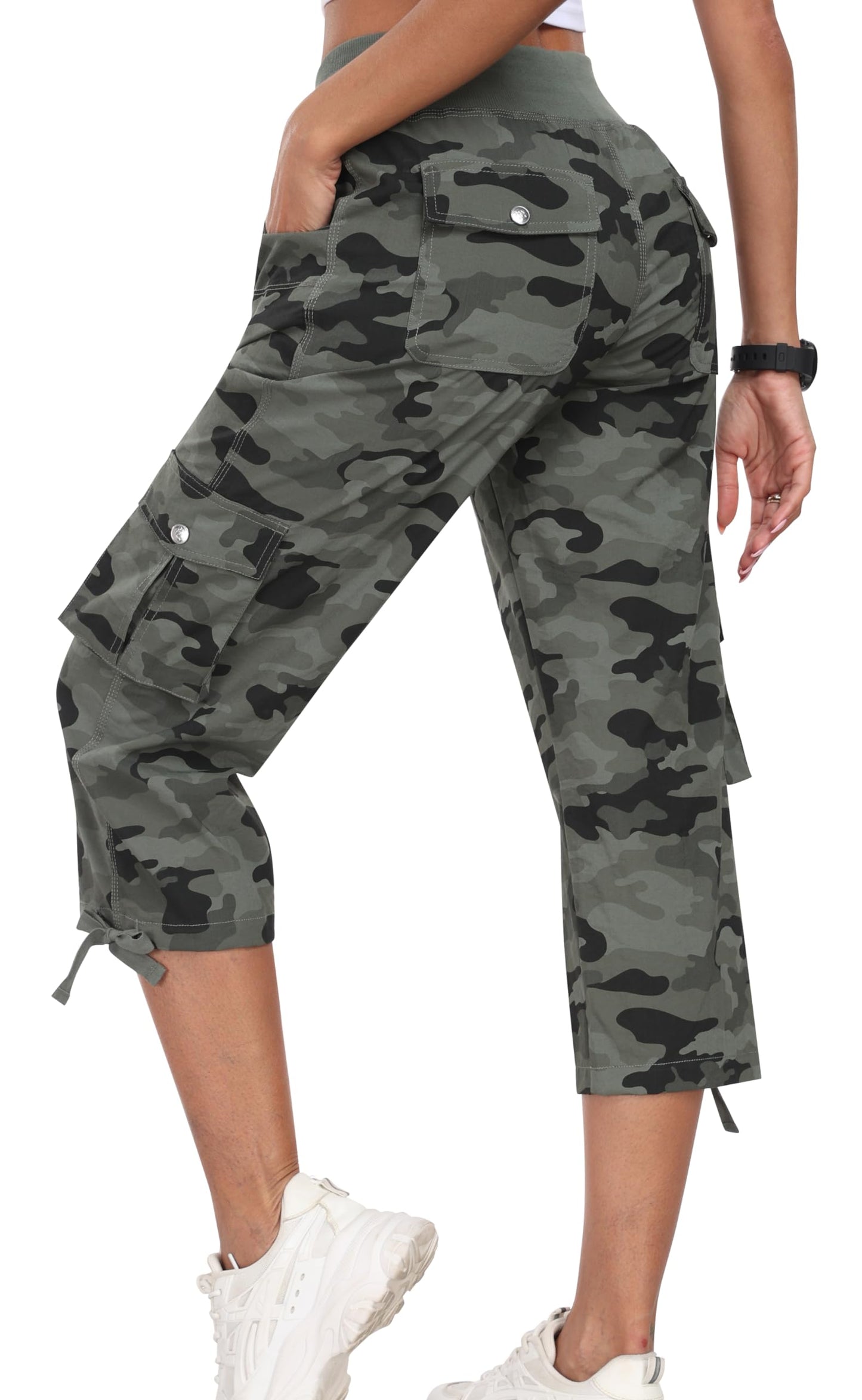 MoFiz Hiking Cargo Shorts for Women Outdoor Quick Dry Athletic Shorts for Boating Camping with Pockets Camo Green S