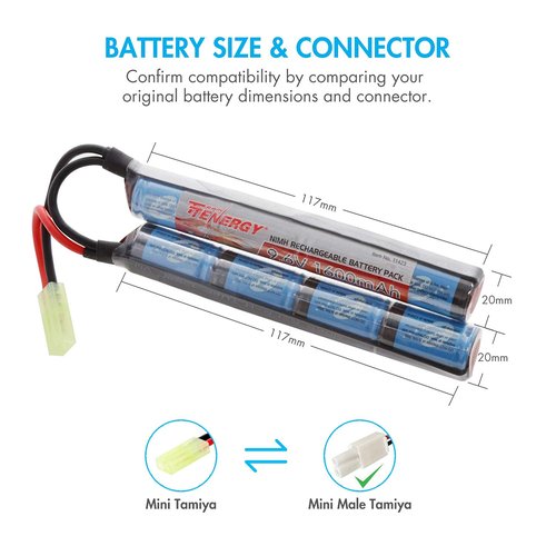 Tenergy RC Battery Charger and 9.6V NiMH 1600mAh Rechargeable Butterfly Battery Pack with Mini Tamiya Connector for AEGs
