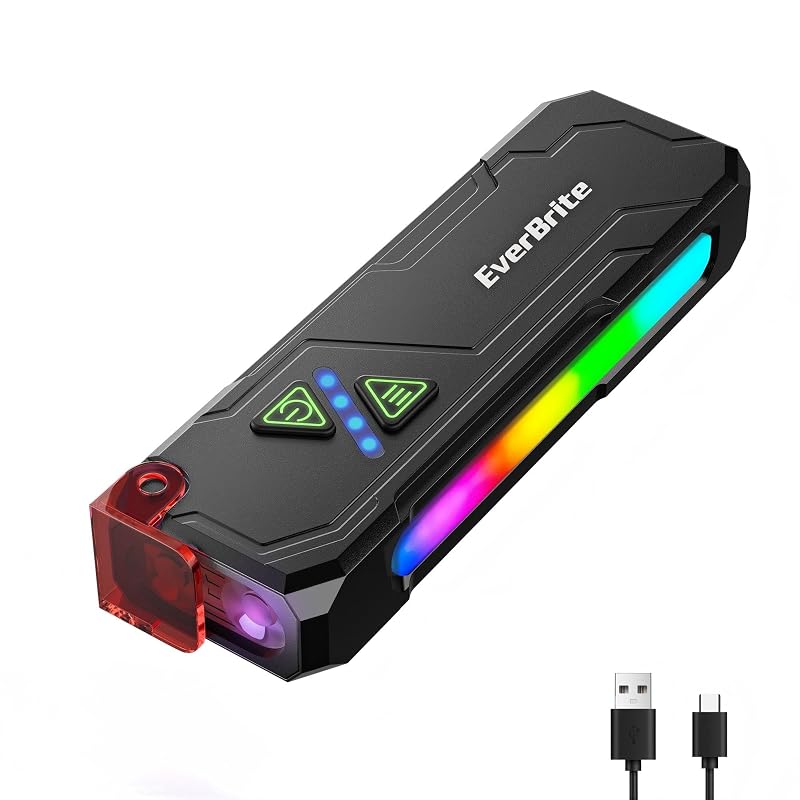 EverBrite Flat Rechargeable EDC Flashlight with RGB UV Light - Black