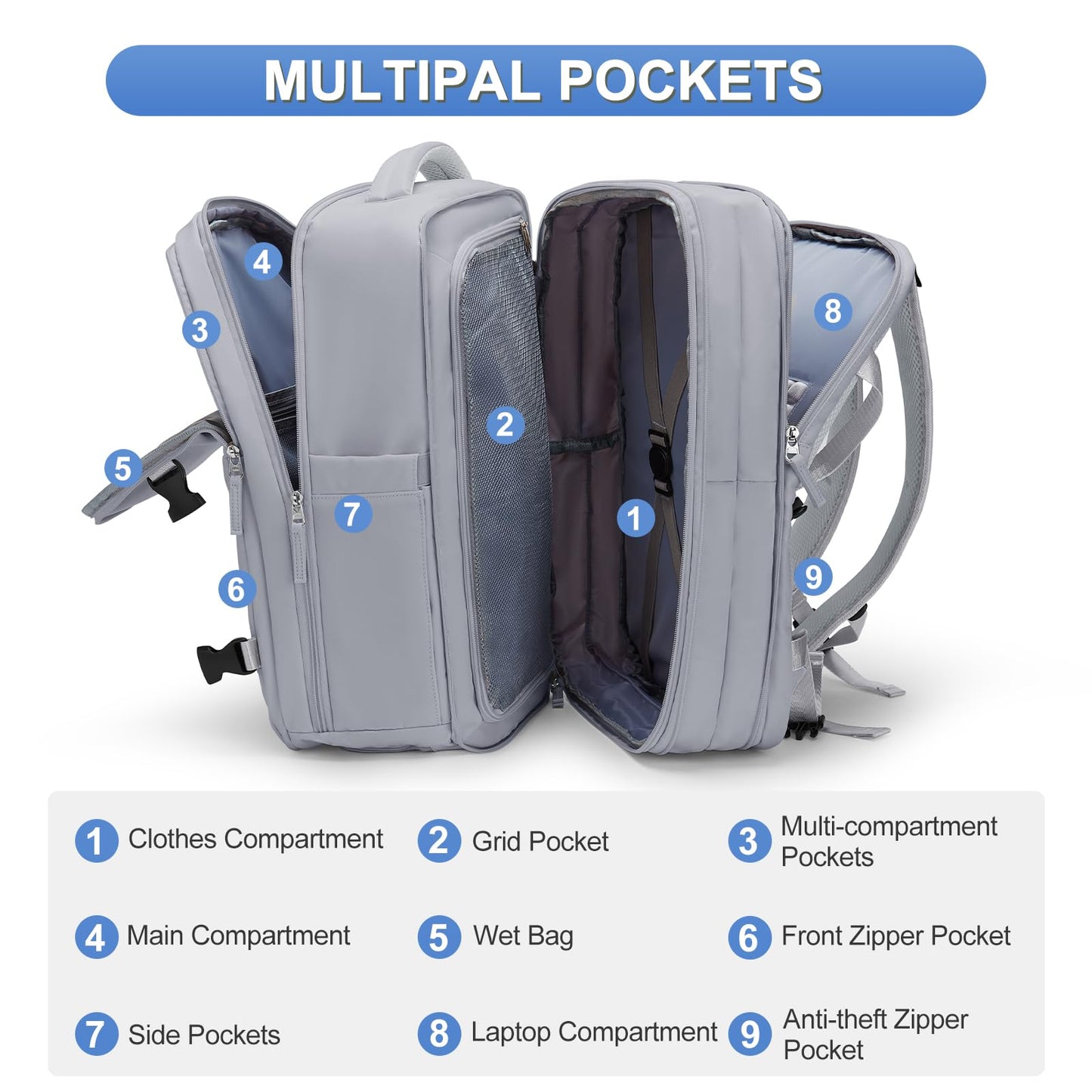 coofay Expandable Backpack For Traveling On Airplane Carry On Backpack Flight Approved Personal Item Travel Backpack For Women Men Airline Approved Gym Bag With Shoe Compartment Travel Weekender Bag