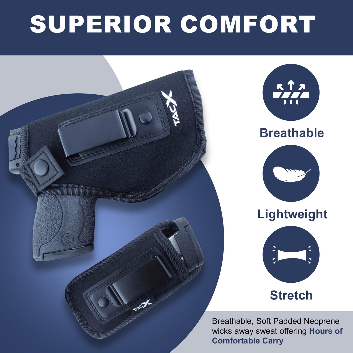 TacX Pro Gear Universal IWB Holster Bundle | Concealed Carry | Inside The Waistband | Flexible, Breathable, Neoprene | S&W M&P Shield 9/40 1911 XDS Taurus Glock (Right Bundle)