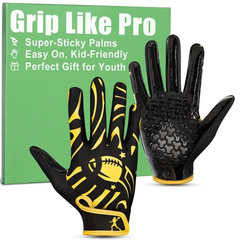 Pixel Panda Youth Football Gloves, Flag Football Gloves for Kids with Super Sticky Grip, Best Birthday Receiver Glove Gifts for Boys Girls