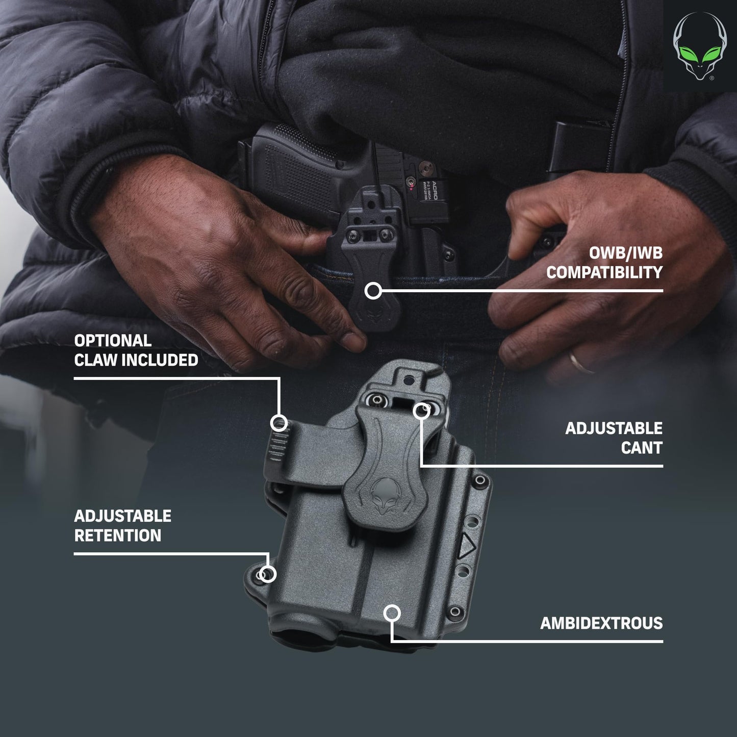 Alien Gear Photon Holster for Glock 19 (Gen 1-5)/19X/19 MOS/23/44/45, MR920 and XR920 – IWB/OWB – Compact Light - Fits TLR-7A, TLR-7X, & TLR-7 HL-X – Ambidextrous