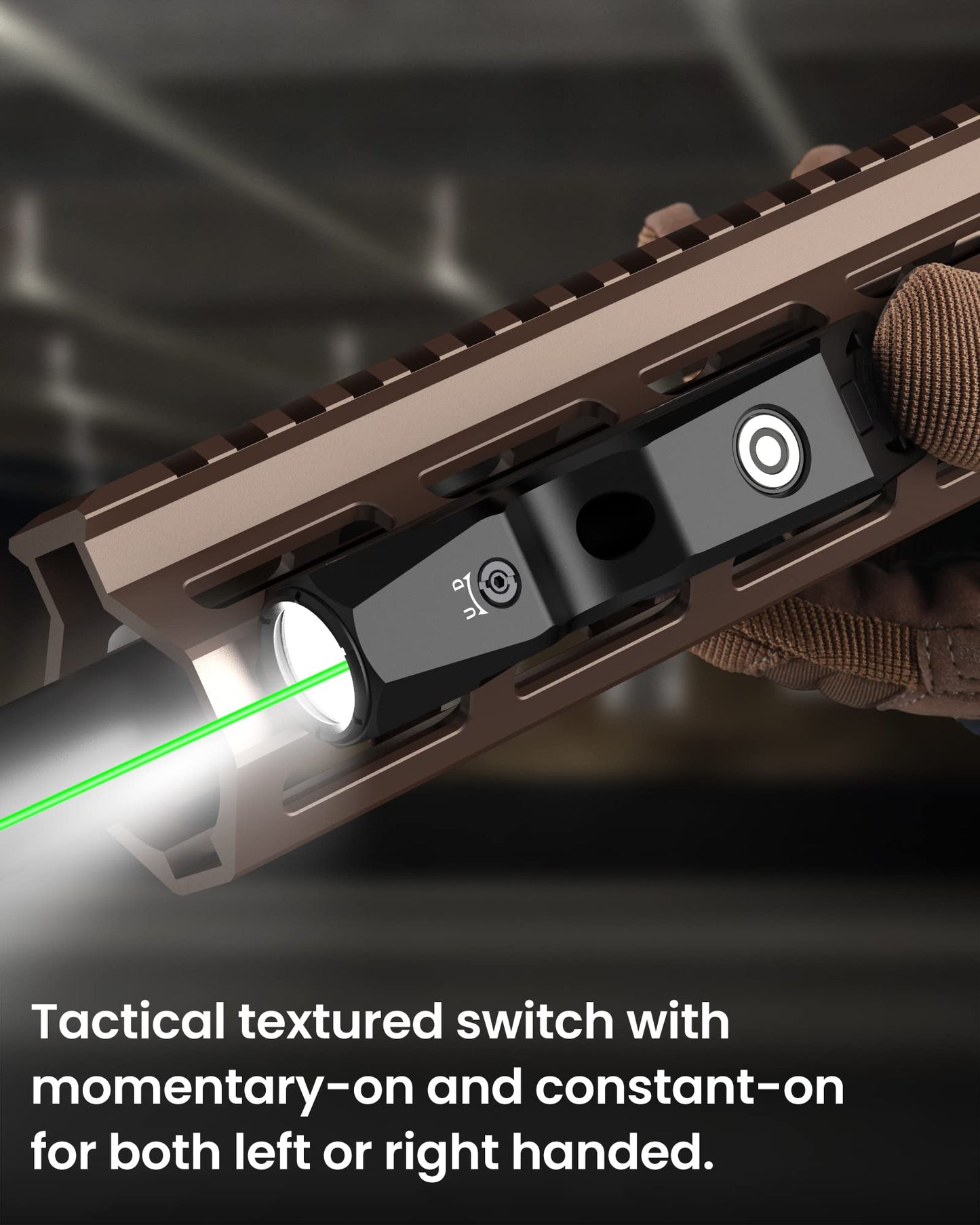 Votatu M9L-G Mini Light Laser Combo Compatible with M-Lok Rail Surface, 550 Lumens Tactical Flashlight and Green Laser Sight with Strobe Function for Rifle, Magnetic Rechargeable