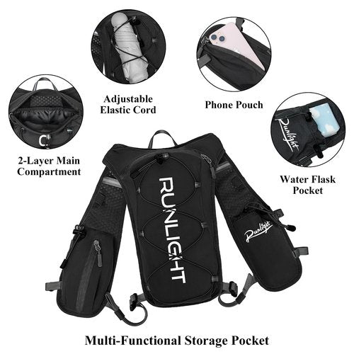 Running Vest for Women Men,Adjustable Chest Straps Running Hydration Vest with 1.5L Water Bladder,Lightweight Breathable Reflective Running Vest for Trail Running Hiking Black