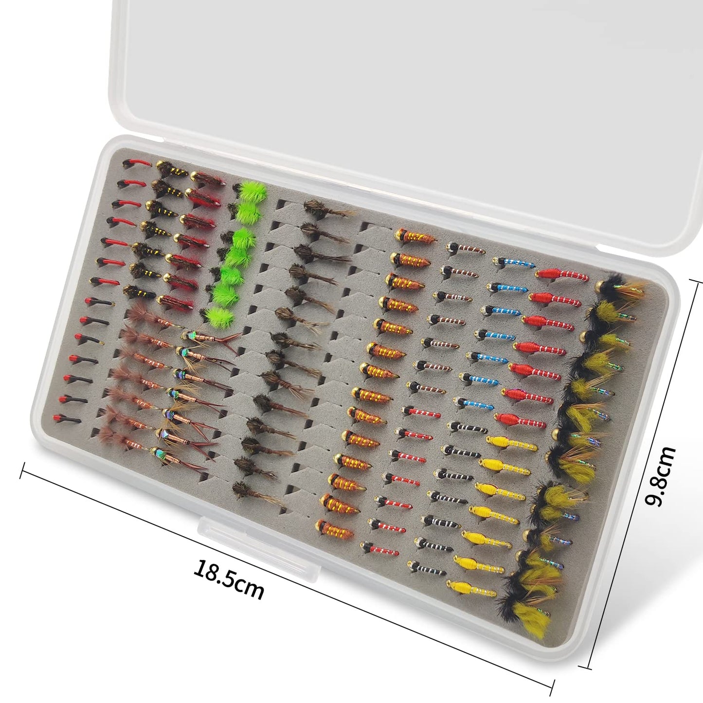 133pcs/Set Ultra-Thin Portable Nymph Scud Midge Flies Kit Assortment with Box Trout Fishing Fly Lures (133, 12/14#)