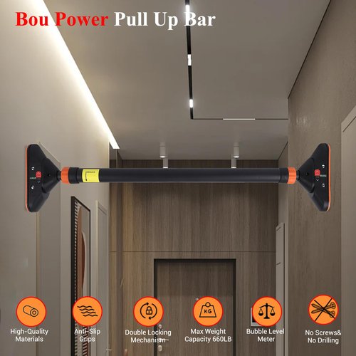No-Screw Doorway Pull Up Bar with Safety Lock, 660 Lbs Max Load, Adjustable 29"-38" Width, Non-Slip Grip Chin Up Bar for Home Gym and Small Spaces, Black